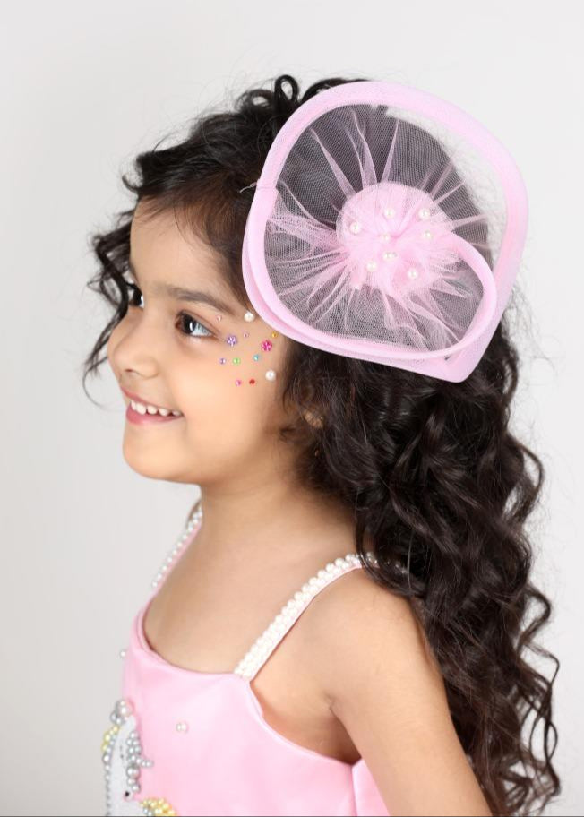 Pink Unicorn Embroidered Tulle Dress With Hair Clip