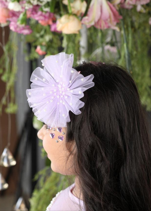 Lilac Net Pearl Embroidered With Detachable Trail Tulle Dress
