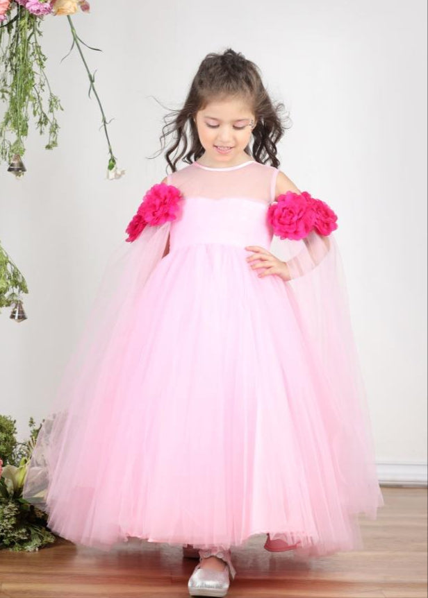 Light Pink 3D Flower Detailing Gown