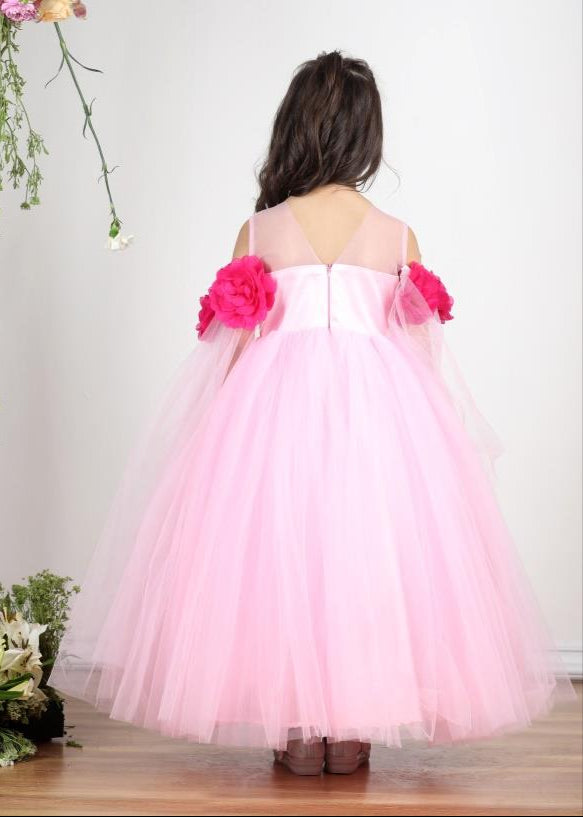 Light Pink 3D Flower Detailing Gown