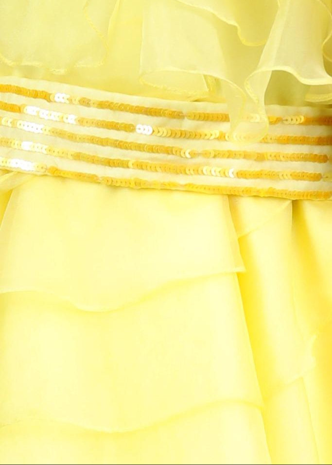 Yellow Organza Off Shoulder Layered Dress