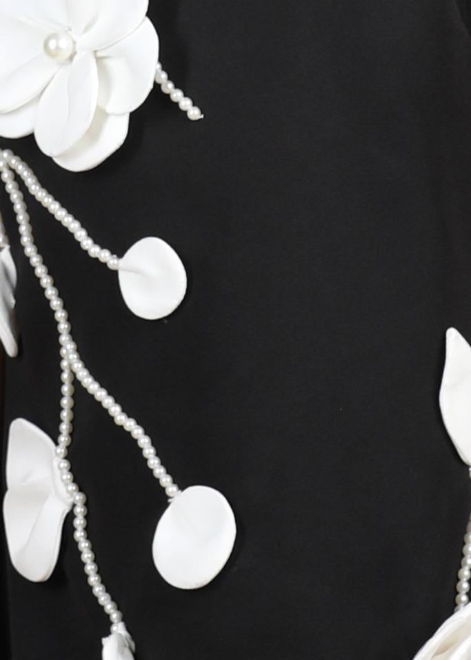 Black Imported crepe Handamde 3D Flower Dress