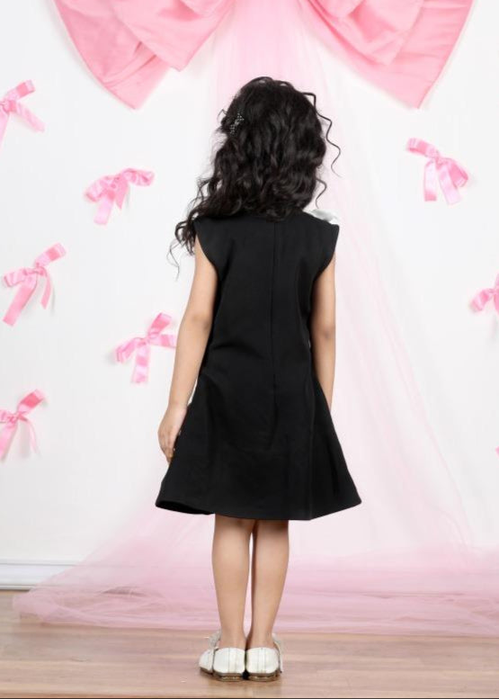 Black Imported crepe Handamde 3D Flower Dress
