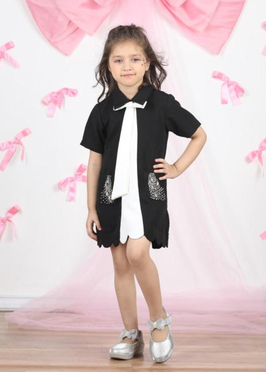 Black Bow Embroidered Pocket Dress