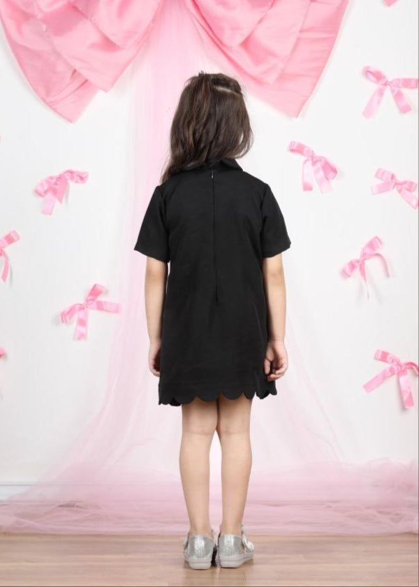 Black Bow Embroidered Pocket Dress