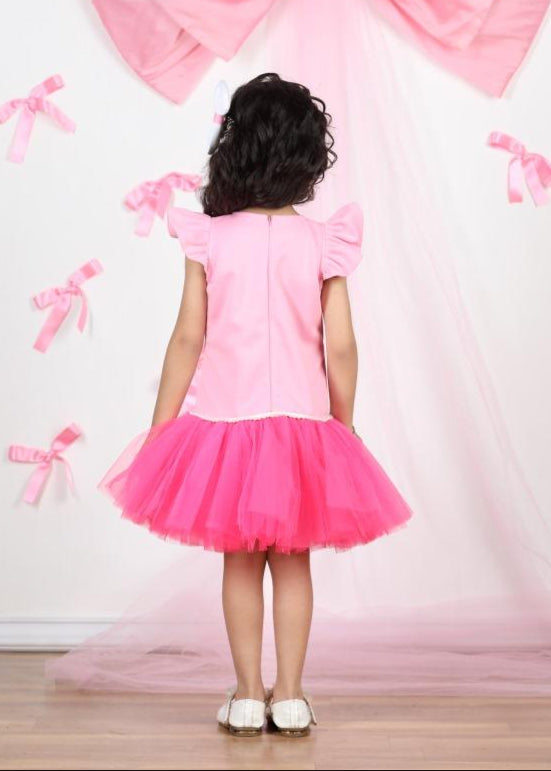Pink Net Detailing Pearl Work Bow Dress