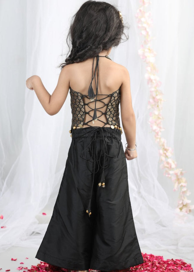 Black Silk Sleeveless Top With Palazzo Pant Set