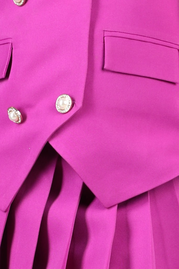 Purple Imported Crepe Overlap Waist Coat With Pleated Skirt Co-ord Set