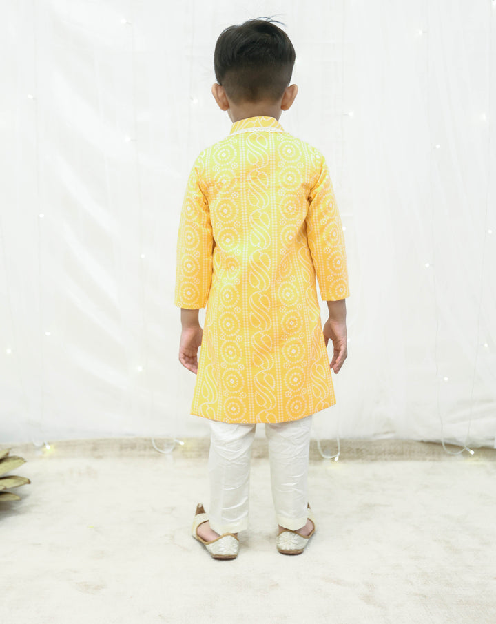 Orange Cotton Bandhej Achkan With Pant Set