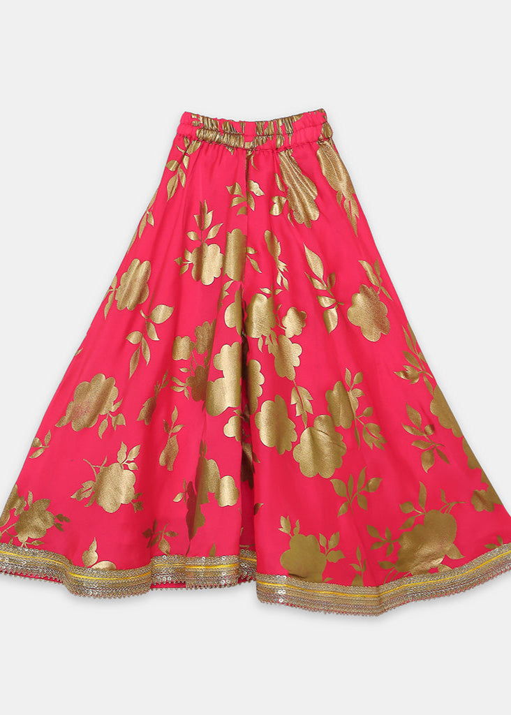 Yoke Embroidered Top With Gold Floral Printed Palazzo Set