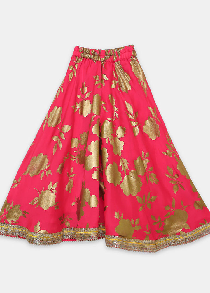 Yoke Embroidered Top With Gold Floral Printed Palazzo Set