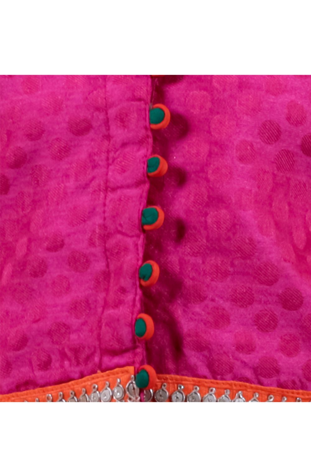 Pink Incut Style Jacquard Top Embellished & Orange Foil Printed Dhoti Pant Set