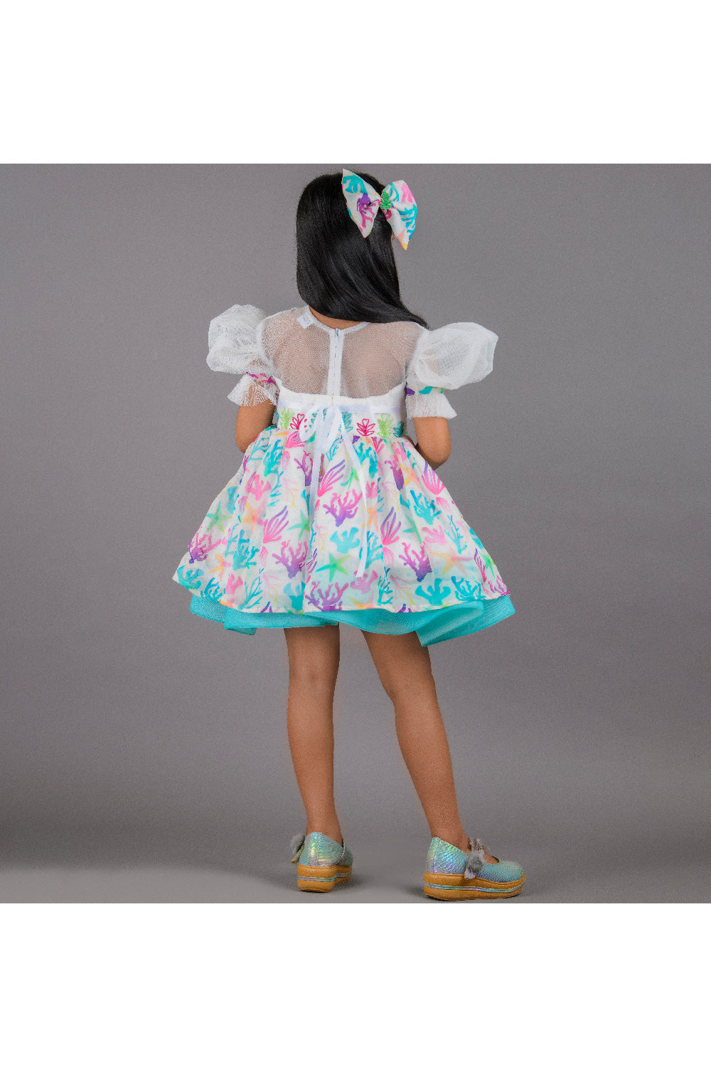 Blue And White Under Sea Beads Detailing Dress