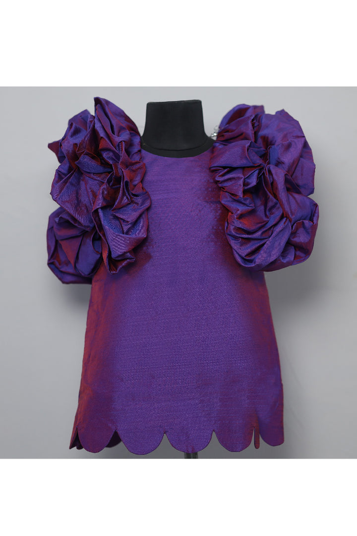 Purple Taffeta Silk Balloon Sleeves Dress