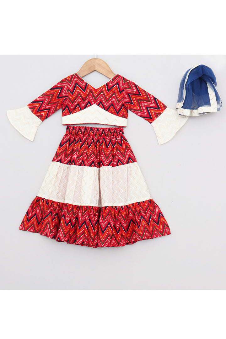 Maroon And Off White Cotton Top With Lehenga Set