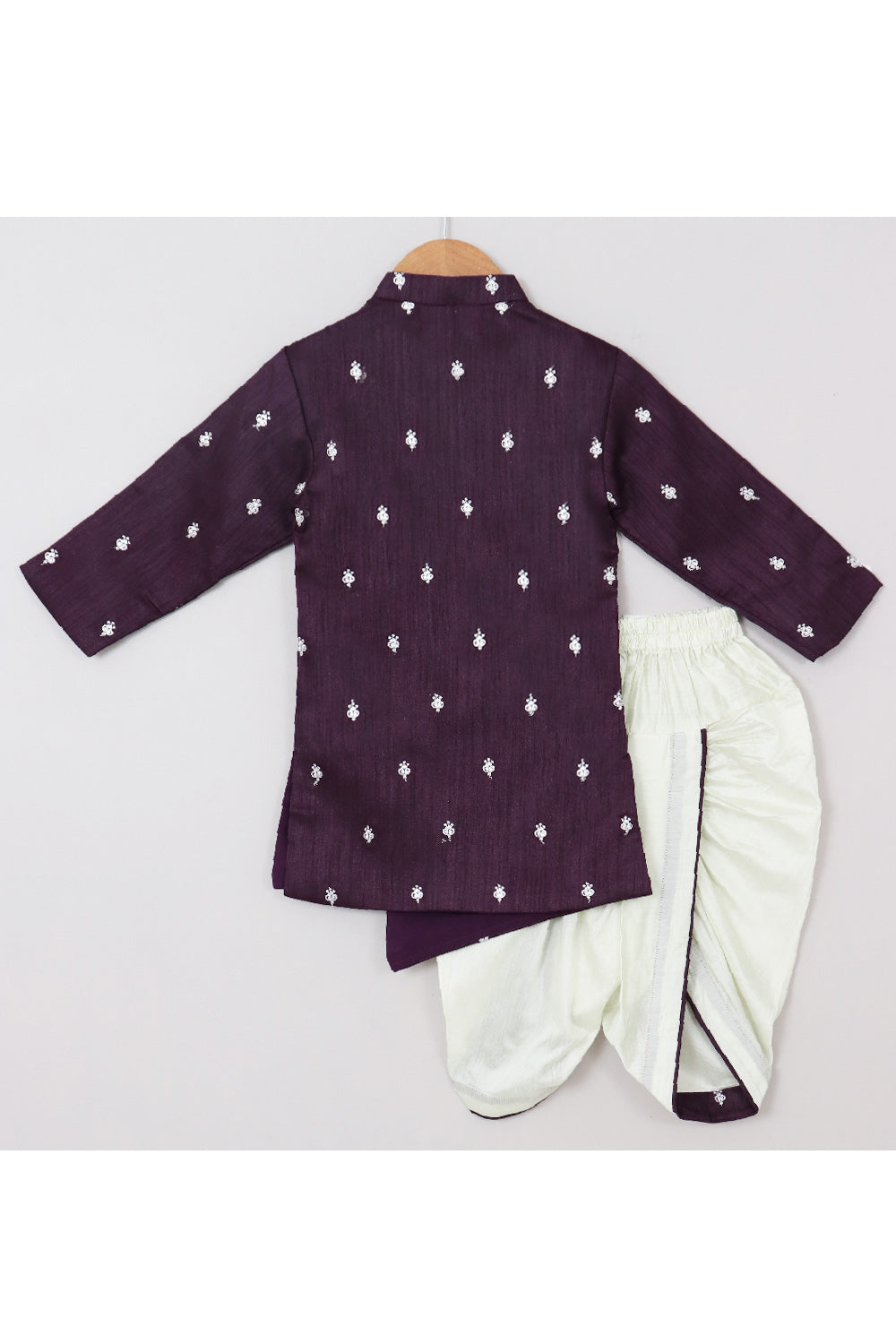 Purple Thread Embroidered Asymmetrical Silk Kurta With Dhoti Set