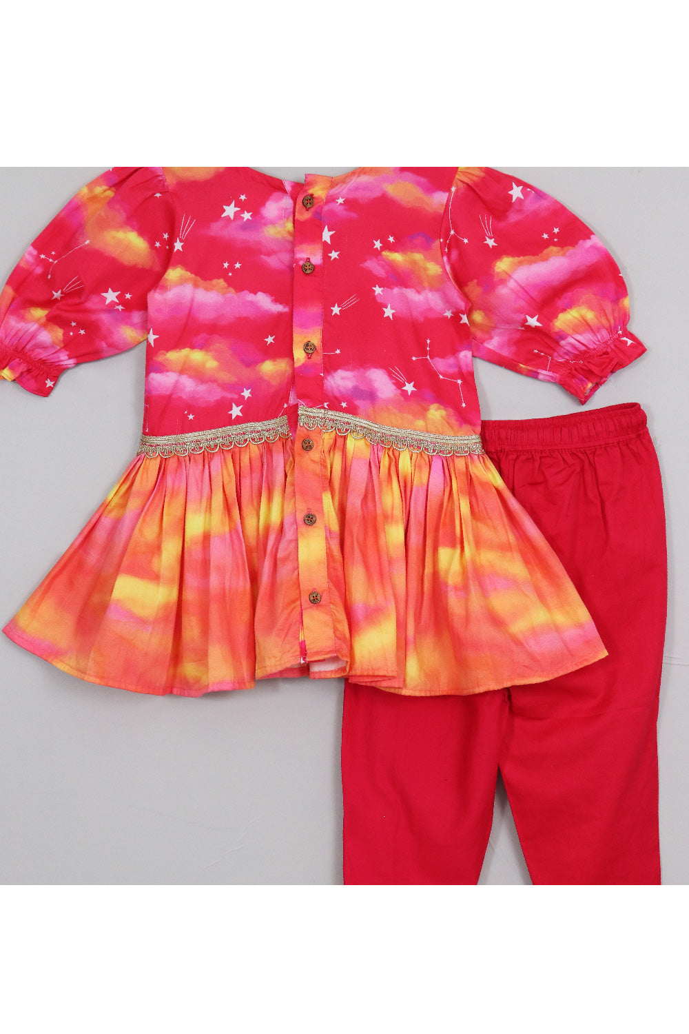 Cloud And Star Printed Peplum Style Top With Dhoti Set