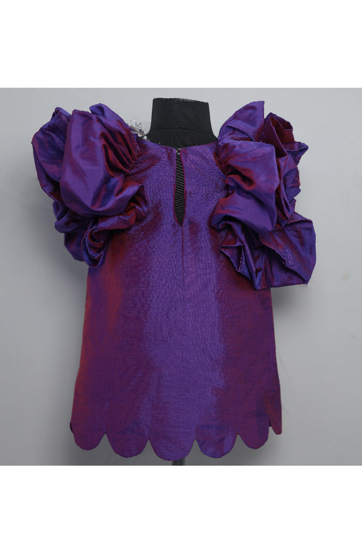 Purple Taffeta Silk Balloon Sleeves Dress