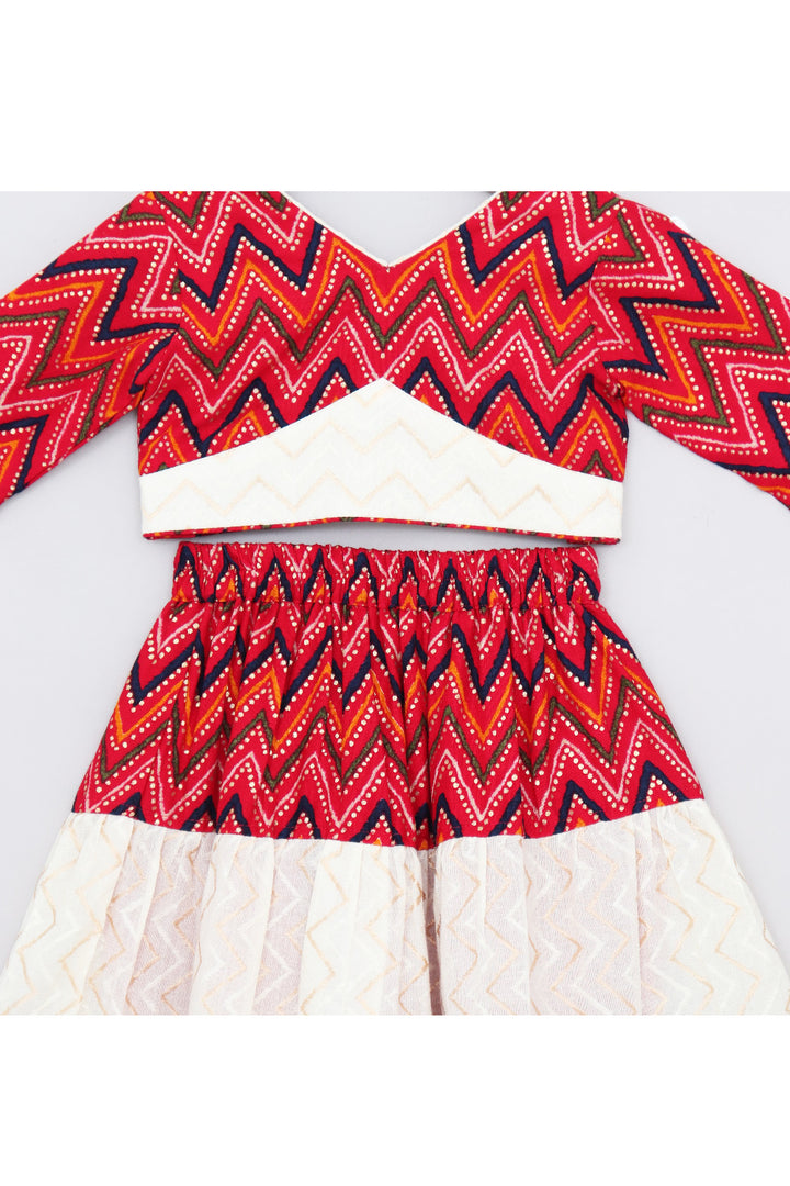 Maroon And Off White Cotton Top With Lehenga Set