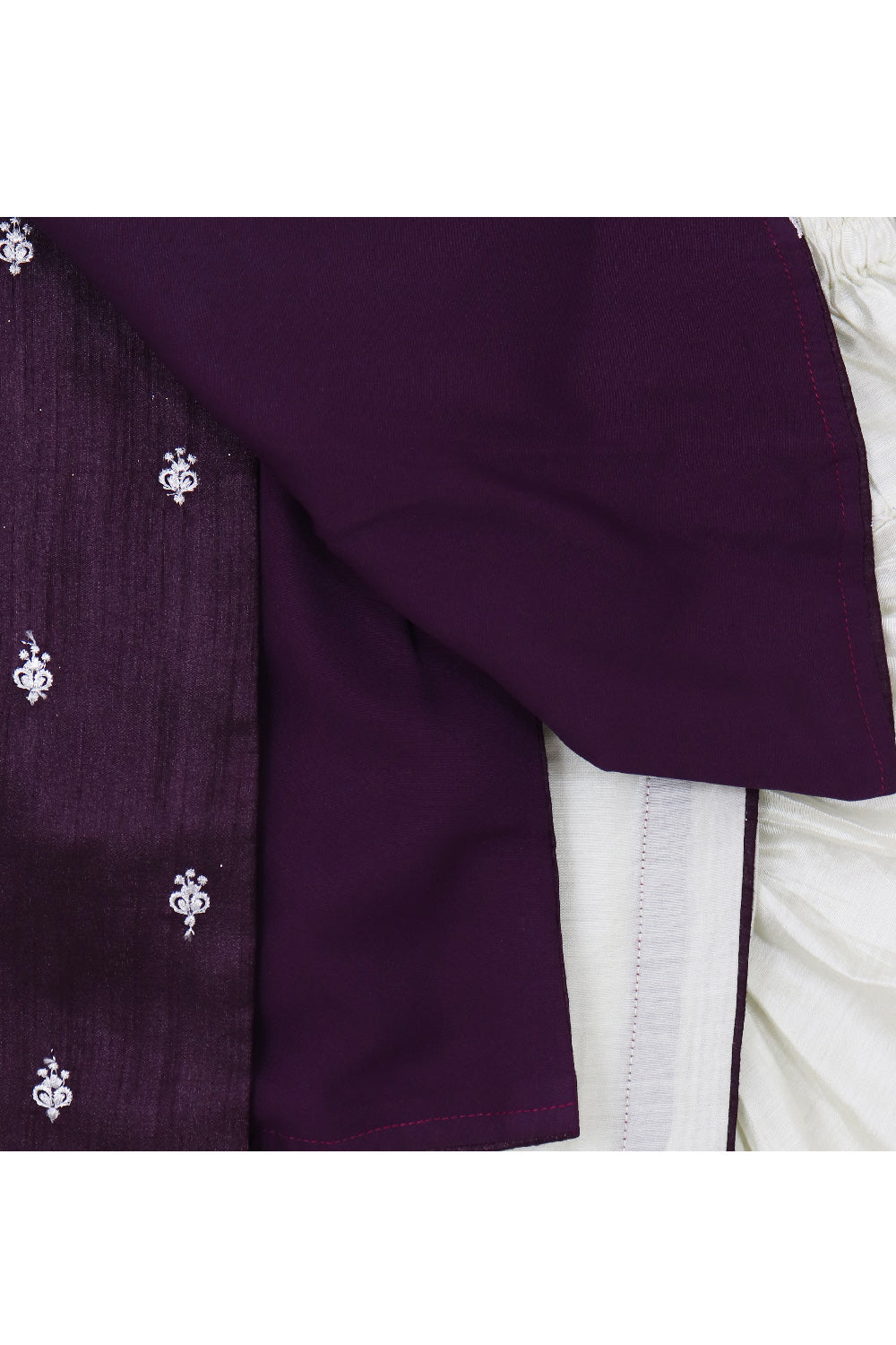 Purple Thread Embroidered Asymmetrical Silk Kurta With Dhoti Set