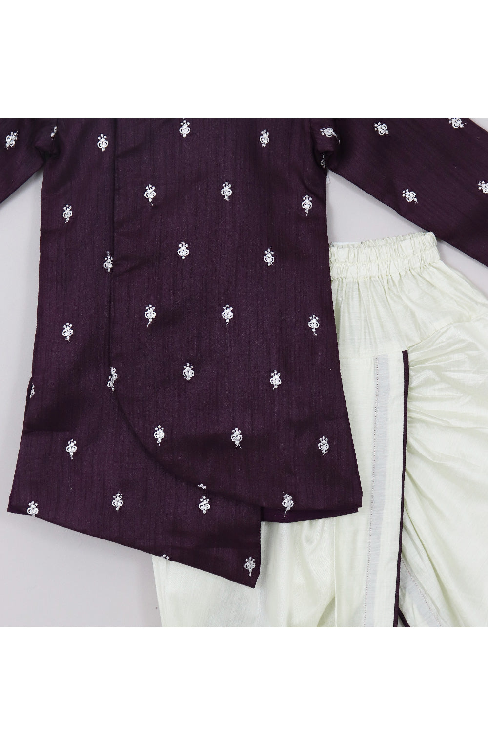 Purple Thread Embroidered Asymmetrical Silk Kurta With Dhoti Set