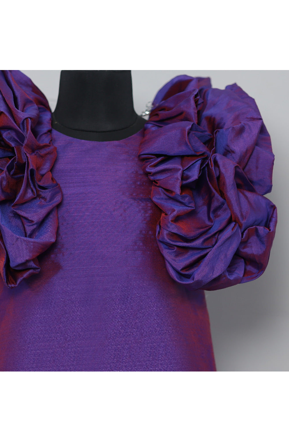 Purple Taffeta Silk Balloon Sleeves Dress