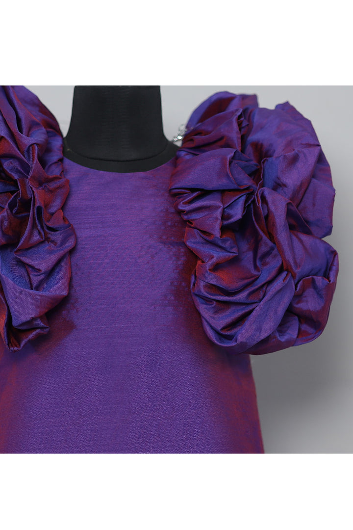 Purple Taffeta Silk Balloon Sleeves Dress