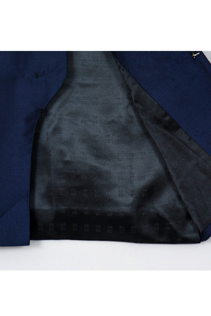 Navy Blue Cotton Silk Kurta With Faux Mirror Embroidered Jacket Set