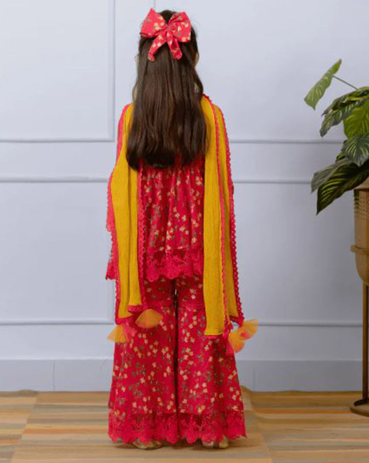 Pink Cotton Printed Kurti sharara with Dupatta Set
