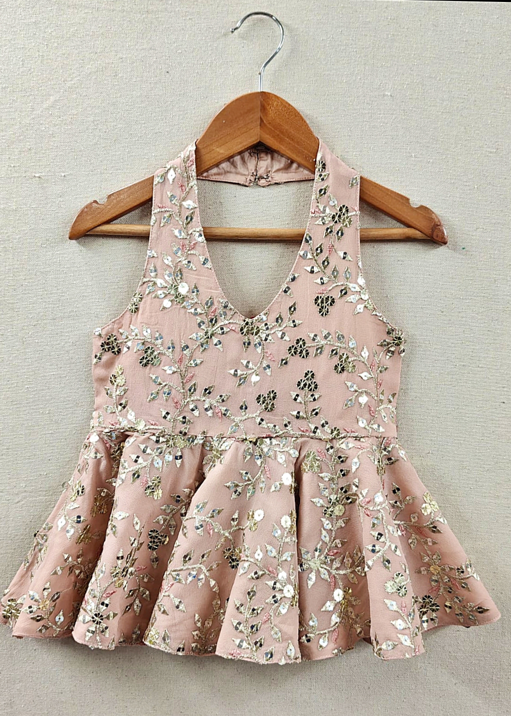 Shining Sequence Halter Neck Flared Top With Flared Palazzo Set