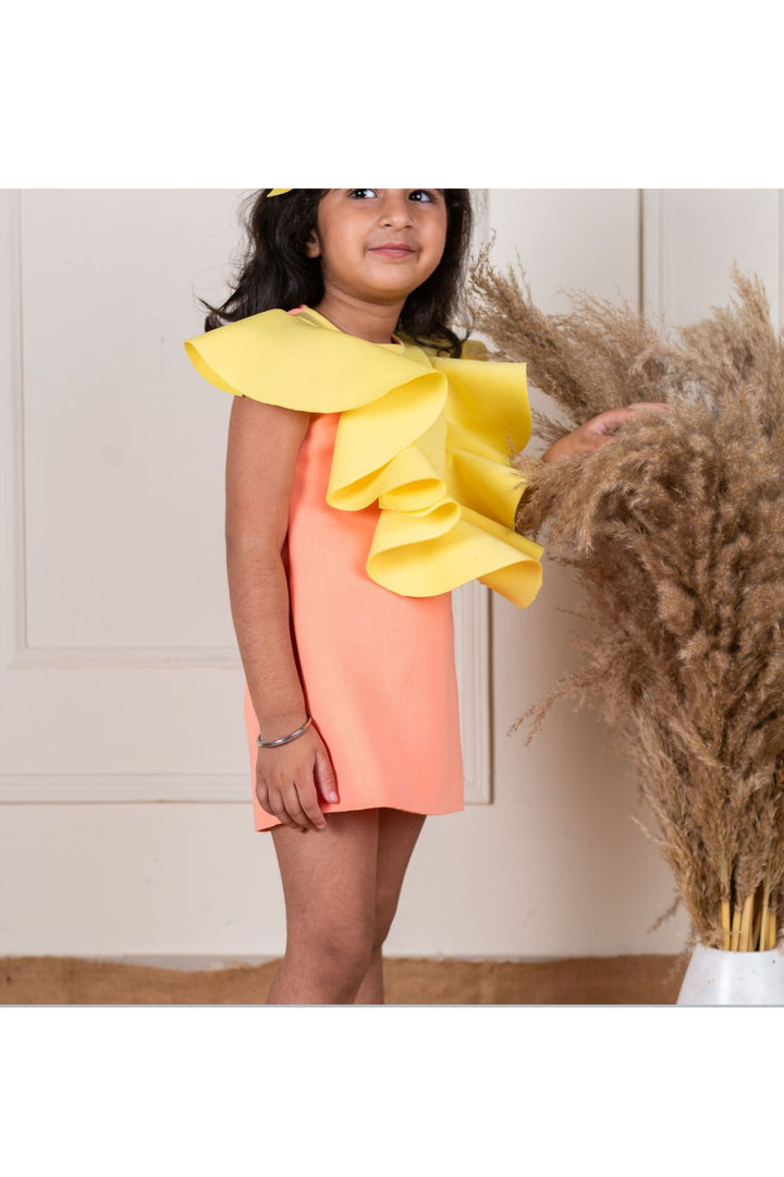 Peach Yellow Ruffle Straight Dress