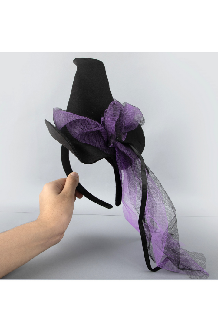 Black Halloween Witch Themed Hairband With Veil