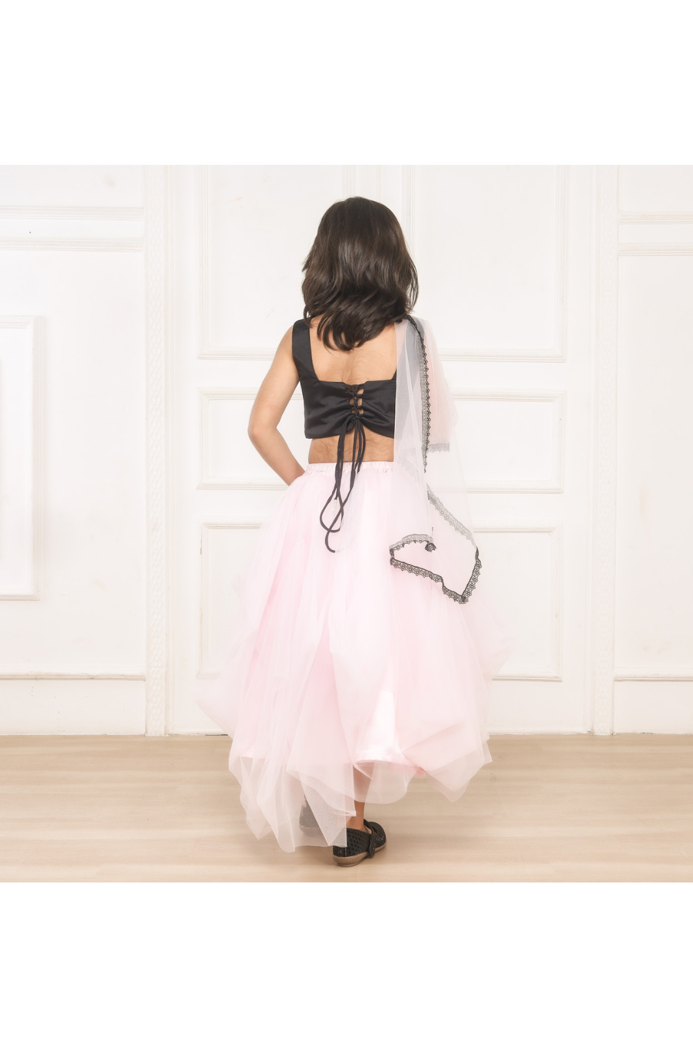 Baby Pink Sequins Embellished Top With Flared Lehenga Set