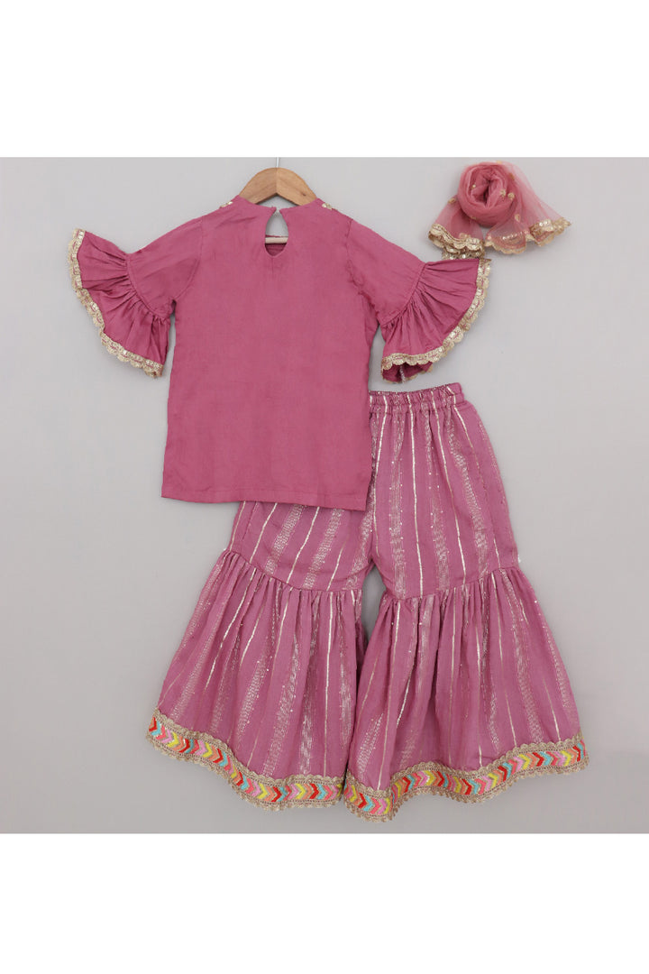 Purple Embroidered Lace Detailing Kurta With Sharara Set