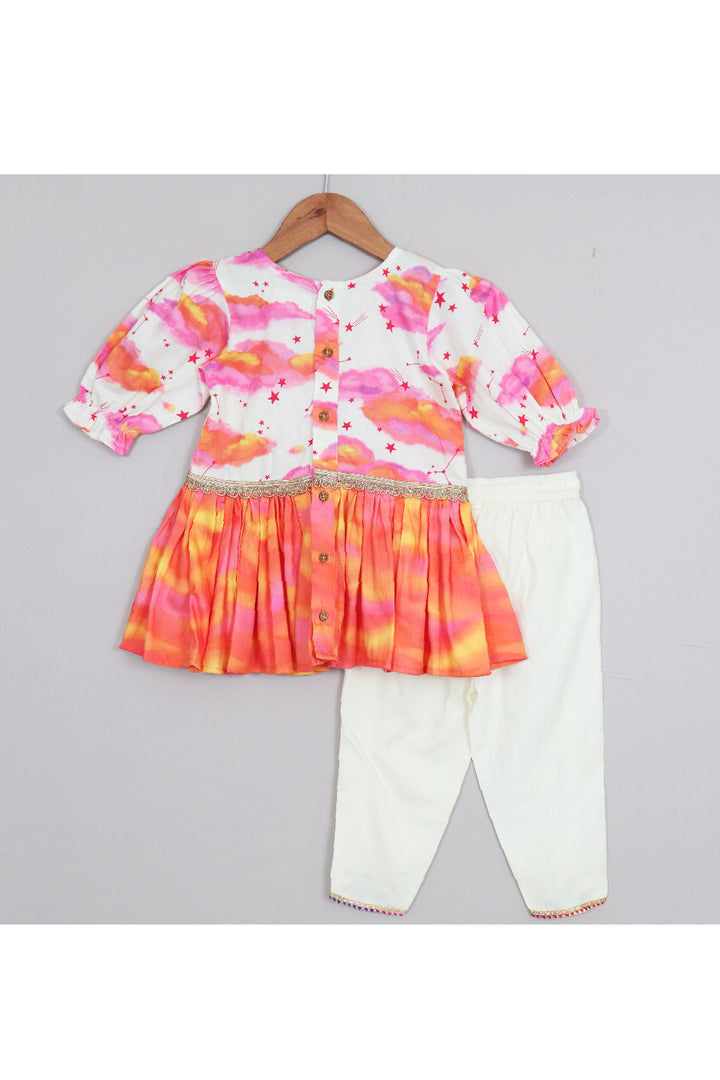 Cloud And Star Printed Peplum Style Top With Dhoti Set