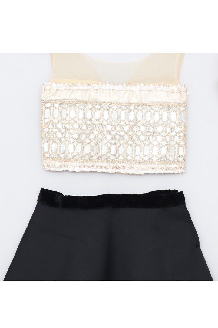 Golden Embroidered Sleeveless Top With Scuba Lehenga Set