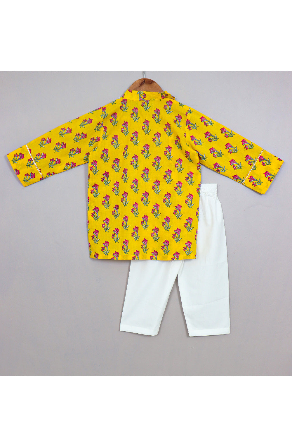 Yellow Floral Printed Cotton Kurta With Pyjama Set