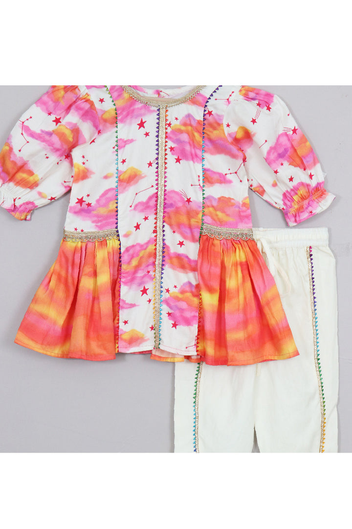 Cloud And Star Printed Peplum Style Top With Dhoti Set
