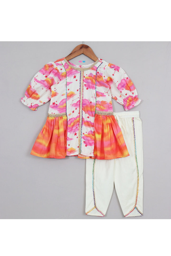 Cloud And Star Printed Peplum Style Top With Dhoti Set
