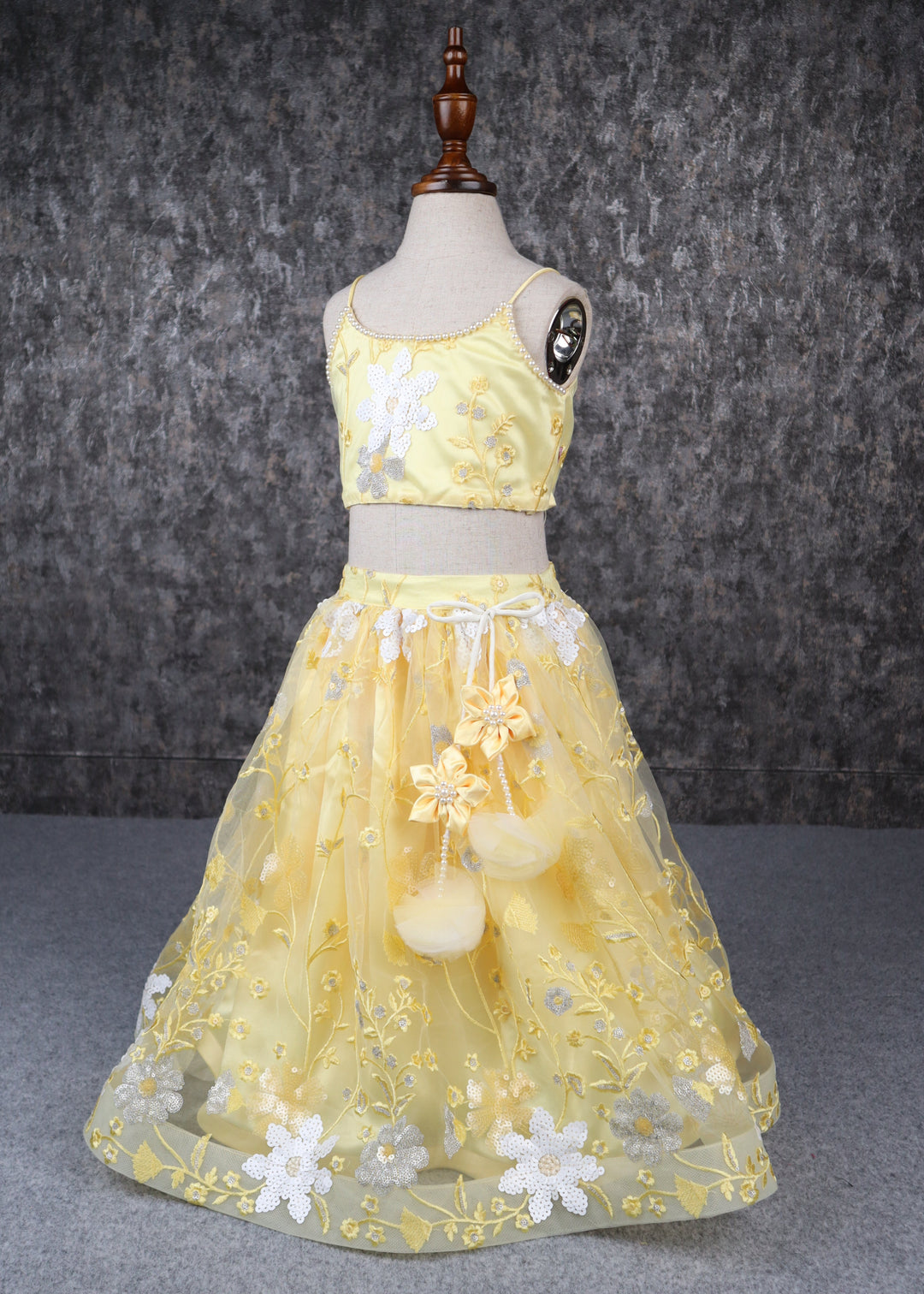 Yellow Flower Heavy Embroidered Top And Lehenga Set