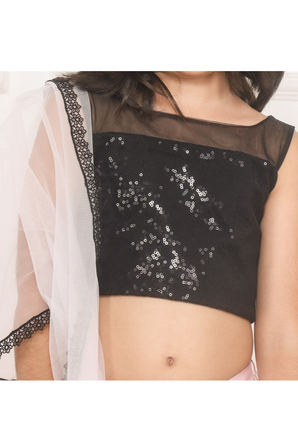 Baby Pink Sequins Embellished Top With Flared Lehenga Set