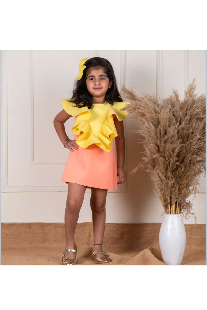 Peach Yellow Ruffle Straight Dress