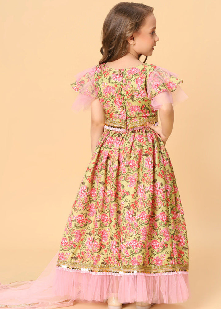 Multicolor Printed Top And Lehenga With Dupatta Set