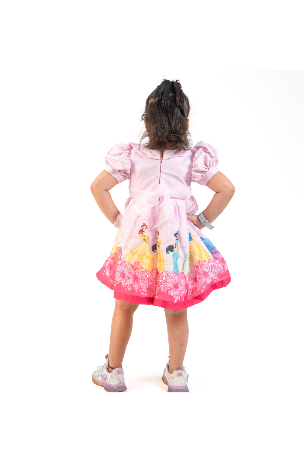 Pink Satin Disney Princess Puff Sleeves Frock