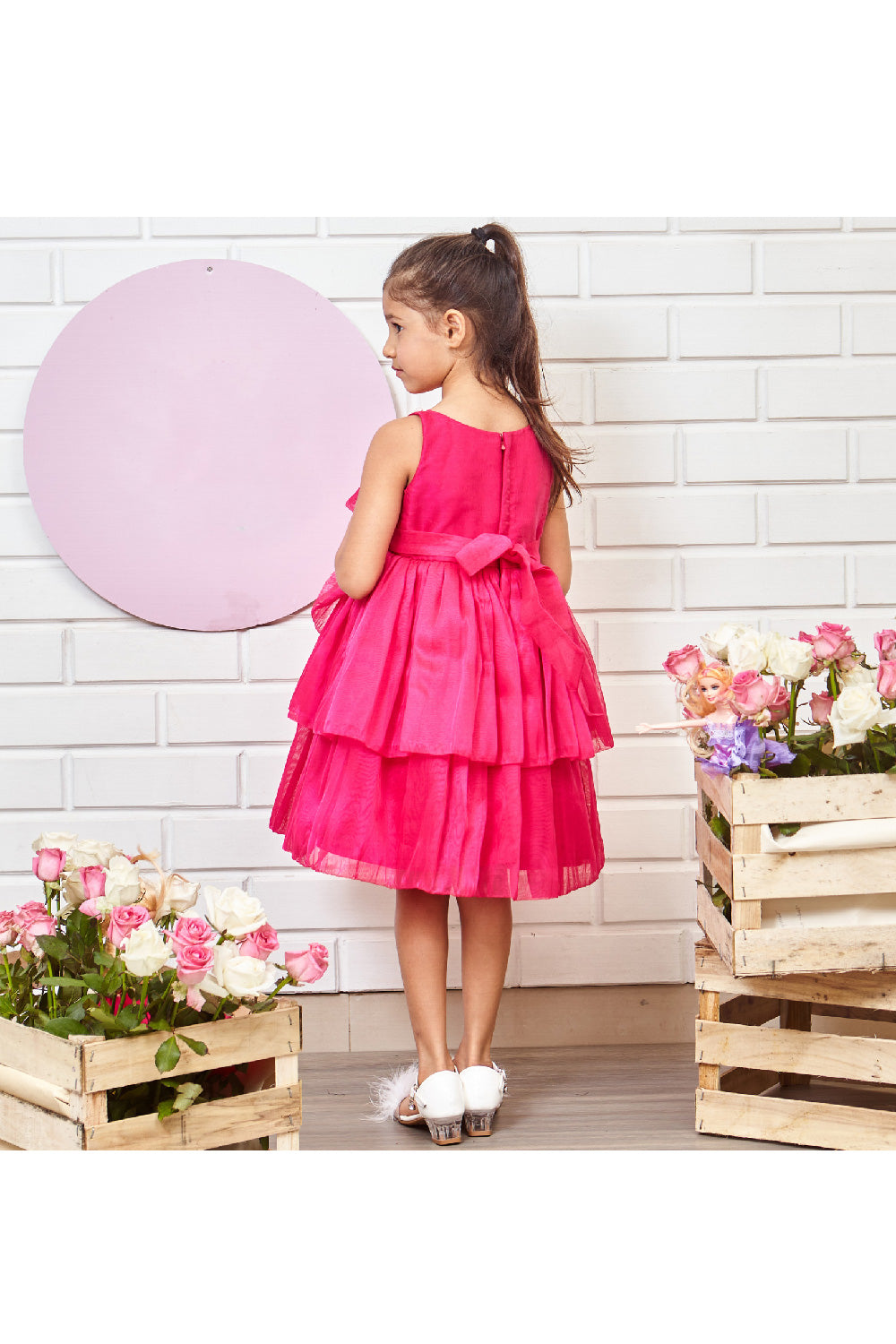 Sequins And Feather Embroidered Big Flower Detailing Organza Dress