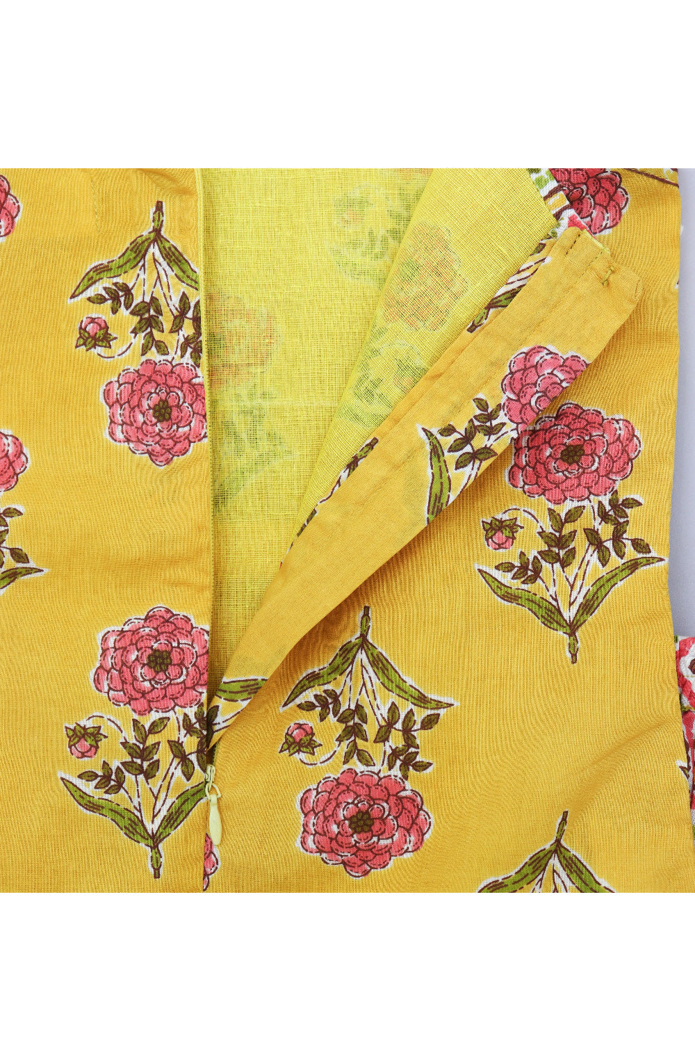 Mustard Yellow Floral Printed Sleeveless Cotton Kurta With Dhoti Set
