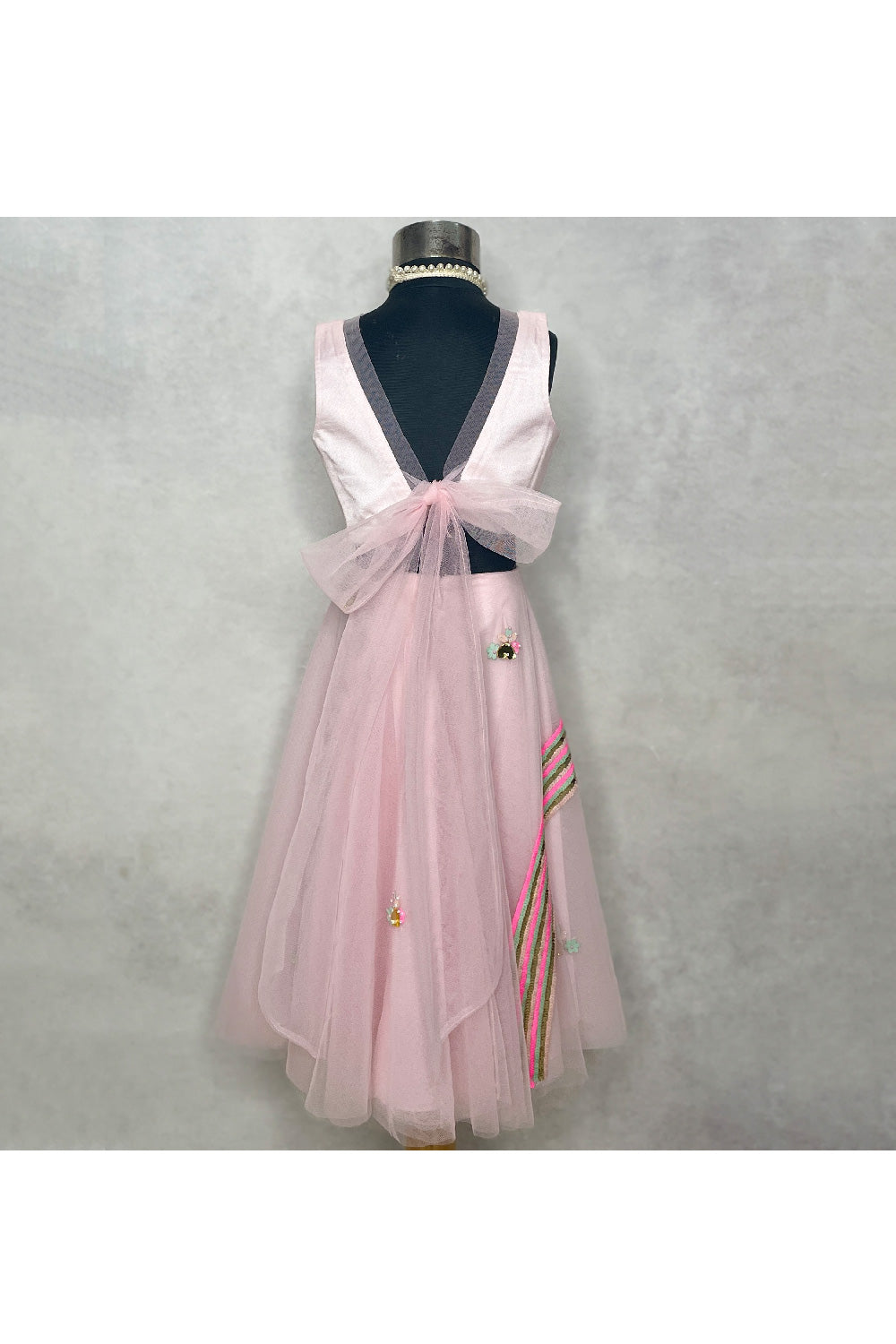 Pink Sequin Embellished Top With Satin Lehenga Set