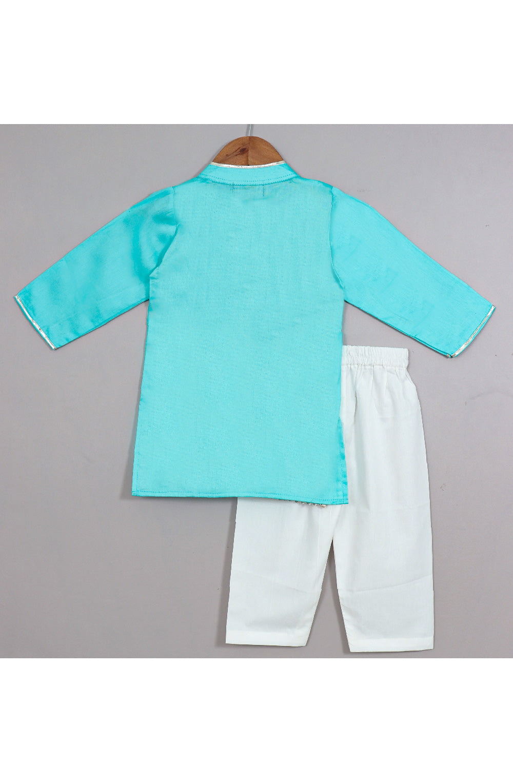Blue Embroidered Overlap Cotton Kurta With Pyjama Set