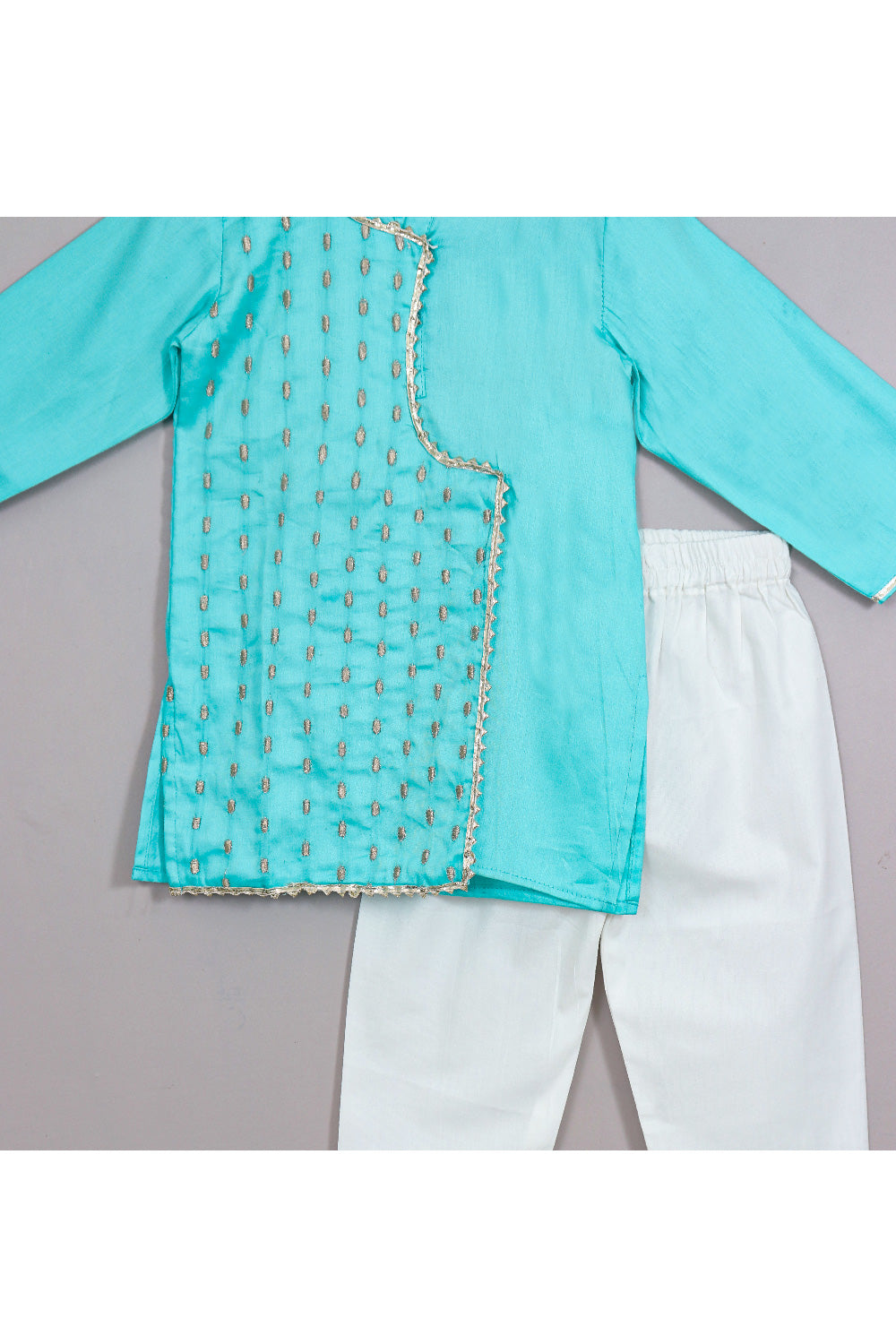 Blue Embroidered Overlap Cotton Kurta With Pyjama Set