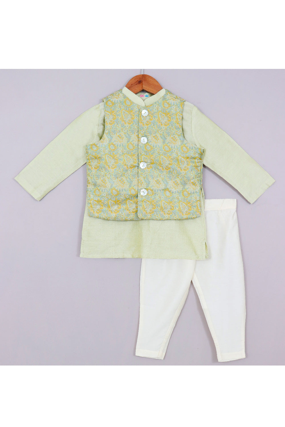 Kurta With Black Brocade Embroidered Jacket Set